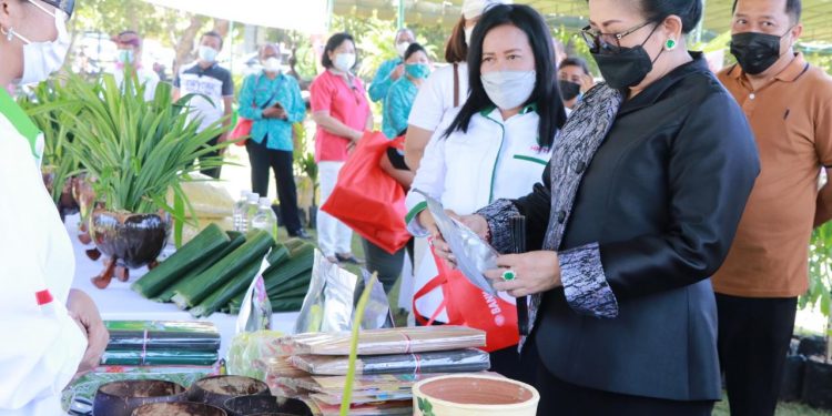 Ny. Putri Koster Kunjungi Gebyar Pasar Murah BKOW Provinsi Bali
