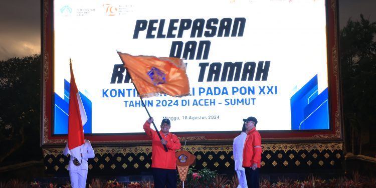 Lepas Kontingen Bali untuk PON XXI, Pj Gubernur Mahendra Jaya Optimis Raihan Medali Atlet Bali ‘Meleset’ Di Atas Target